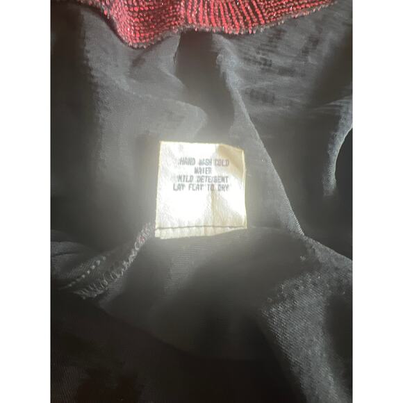 Vintage Hourglass Red& Black Sparkle Knit Asymmetrical Bodycon Halter Dress - Picture 7 of 10